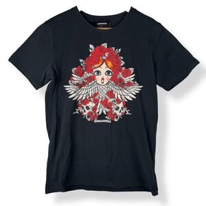 DSQUARED2 Skull Rose Cherub Graphic T Shirt Size Large Slim Fit Luxe Streetwear